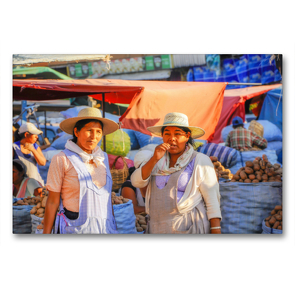 Premium Textil-Leinwand 90 x 60 cm Quer-Format Auf dem Markt, ein Ort des Austauschs und der Tradition – ein fester Bestandteil der Bolivianer | Wandbild, HD-Bild auf Keilrahmen, Fertigbild auf hochwertigem Vlies, Leinwanddruck von Bettina Hackstein