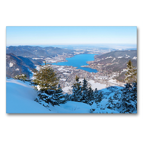 Premium Textil-Leinwand 90 x 60 cm Quer-Format Aussicht vom Wallberg Gipfel auf den Tegernsee | Wandbild, HD-Bild auf Keilrahmen, Fertigbild auf hochwertigem Vlies, Leinwanddruck von SusaZoom