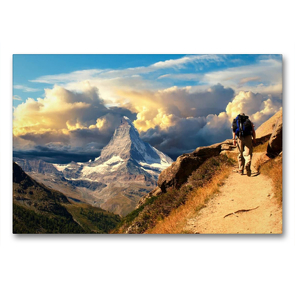 Premium Textil-Leinwand 900 x 600 cm Quer-Format Bergauf im Angesicht des Matterhorns | Wandbild, HD-Bild auf Keilrahmen, Fertigbild auf hochwertigem Vlies, Leinwanddruck von Susan Michel