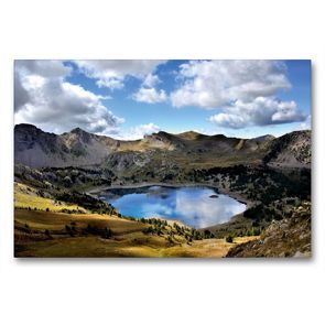 Premium Textil-Leinwand 90 x 60 cm Quer-Format Bergsee Lac d´Allos | Wandbild, HD-Bild auf Keilrahmen, Fertigbild auf hochwertigem Vlies, Leinwanddruck von Jürgen Feuerer