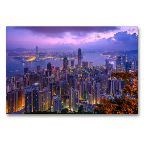 Premium Textil-Leinwand 90 x 60 cm Quer-Format Blick über Hongkong vom Victoria Peak | Wandbild, HD-Bild auf Keilrahmen, Fertigbild auf hochwertigem Vlies, Leinwanddruck von Jens Benninghofen