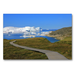 Premium Textil-Leinwand 90 x 60 cm Quer-Format Boardwalk zum Icefjord bei Sequinniarfik | Wandbild, HD-Bild auf Keilrahmen, Fertigbild auf hochwertigem Vlies, Leinwanddruck von gro