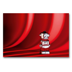 Premium Textil-Leinwand 90 x 60 cm Quer-Format Bühne frei für den freundlichen Spielzeug-Roboter | Wandbild, HD-Bild auf Keilrahmen, Fertigbild auf hochwertigem Vlies, Leinwanddruck von CALVENDO