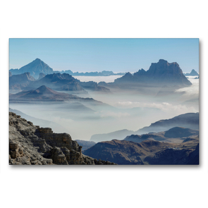 Premium Textil-Leinwand 90 x 60 cm Quer-Format Der Monte Antelao (3264 m) und der Monte Pelmo (3168 m) erheben sich über ein Wolkenmeer in den Dolomiten des Veneto | Wandbild, HD-Bild auf Keilrahmen, Fertigbild auf hochwertigem Vlies, Leinwanddruck von Martin Zwick