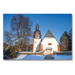 Premium Textil-Leinwand 90 x 60 cm Quer-Format Die alte Dorfkirche von Niederseelbach im Winter | Wandbild, HD-Bild auf Keilrahmen, Fertigbild auf hochwertigem Vlies, Leinwanddruck von Christian Müringer