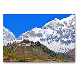 Premium Textil-Leinwand 90 x 60 cm Quer-Format Die Ribung Gompa in Lhogaon, das größte Kloster im Manaslu-Gebiet, liegt auf 3100 m Höhe | Wandbild, HD-Bild auf Keilrahmen, Fertigbild auf hochwertigem Vlies, Leinwanddruck von Ulrich Senff