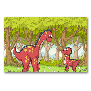 Premium Textil-Leinwand 90 x 60 cm Quer-Format Dinosaurier im Wald | Wandbild, HD-Bild auf Keilrahmen, Fertigbild auf hochwertigem Vlies, Leinwanddruck von Gabi Wolf