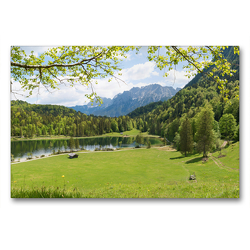 Premium Textil-Leinwand 90 x 60 cm Quer-Format Ferchensee und Karwendel, Mittenwald | Wandbild, HD-Bild auf Keilrahmen, Fertigbild auf hochwertigem Vlies, Leinwanddruck von SusaZoom