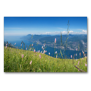Premium Textil-Leinwand 90 x 60 cm Quer-Format Gardasee Blick Monte Baldo | Wandbild, HD-Bild auf Keilrahmen, Fertigbild auf hochwertigem Vlies, Leinwanddruck von SusaZoom