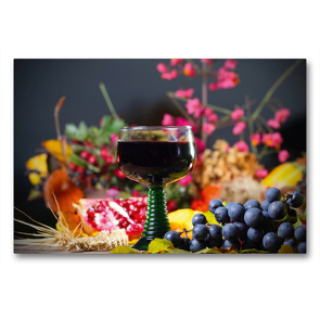 Premium Textil-Leinwand 90 x 60 cm Quer-Format Herbstfrüchte und Rotwein | Wandbild, HD-Bild auf Keilrahmen, Fertigbild auf hochwertigem Vlies, Leinwanddruck von N N