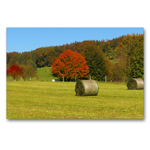 Premium Textil-Leinwand 90 x 60 cm Quer-Format Heuballen auf einem herbstlichen Feld | Wandbild, HD-Bild auf Keilrahmen, Fertigbild auf hochwertigem Vlies, Leinwanddruck von Alexandra Kurz