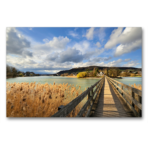 Premium Textil-Leinwand 90 x 60 cm Quer-Format Holzbrücke zur Klosterinsel Werd | Wandbild, HD-Bild auf Keilrahmen, Fertigbild auf hochwertigem Vlies, Leinwanddruck von Markus Keller