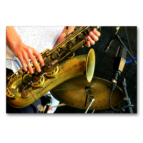 Premium Textil-Leinwand 90 x 60 cm Quer-Format Jazz-Saxophonist | Wandbild, HD-Bild auf Keilrahmen, Fertigbild auf hochwertigem Vlies, Leinwanddruck von Renate Bleicher