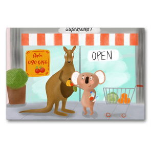 Premium Textil-Leinwand 90 x 60 cm Quer-Format Koala und Kängeru kaufen ein | Wandbild, HD-Bild auf Keilrahmen, Fertigbild auf hochwertigem Vlies, Leinwanddruck von Stephanie Langowski