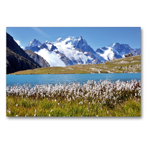 Premium Textil-Leinwand 90 x 60 cm Quer-Format Lac du Goléon und die Gletscher der La Meije | Wandbild, HD-Bild auf Keilrahmen, Fertigbild auf hochwertigem Vlies, Leinwanddruck von Jürgen Feuerer