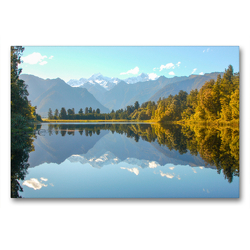 Premium Textil-Leinwand 90 x 60 cm Quer-Format Lake Matheson, Neuseeland | Wandbild, HD-Bild auf Keilrahmen, Fertigbild auf hochwertigem Vlies, Leinwanddruck von Dietmar Janietz