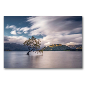 Premium Textil-Leinwand 90 x 60 cm Quer-Format Lake Wanaka und der einsame Wanaka Tree | Wandbild, HD-Bild auf Keilrahmen, Fertigbild auf hochwertigem Vlies, Leinwanddruck von Alexander Höntschel