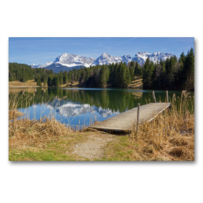 Premium Textil-Leinwand 90 x 60 cm Quer-Format Landschaft Oberbayern Geroldsee und Karwendelgebirge | Wandbild, HD-Bild auf Keilrahmen, Fertigbild auf hochwertigem Vlies, Leinwanddruck von SusaZoom
