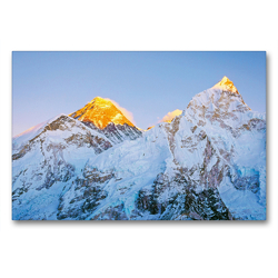 Premium Textil-Leinwand 90 x 60 cm Quer-Format Letztes Sonnenlicht an den scheebedeckten Gipfeln von Everest und Nuptse | Wandbild, HD-Bild auf Keilrahmen, Fertigbild auf hochwertigem Vlies, Leinwanddruck von CALVENDO