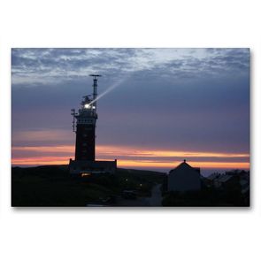 Premium Textil-Leinwand 90 x 60 cm Quer-Format Leuchtturm auf Helgoland am Abend | Wandbild, HD-Bild auf Keilrahmen, Fertigbild auf hochwertigem Vlies, Leinwanddruck von Kattobello