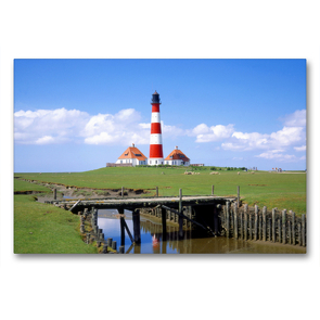 Premium Textil-Leinwand 90 x 60 cm Quer-Format Leuchtturm Westerhever | Wandbild, HD-Bild auf Keilrahmen, Fertigbild auf hochwertigem Vlies, Leinwanddruck von Lothar Reupert