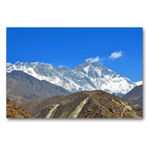Premium Textil-Leinwand 90 x 60 cm Quer-Format Lhotse (8516 m) und Everest (8848 m) von links bei Orsho (4150 m) | Wandbild, HD-Bild auf Keilrahmen, Fertigbild auf hochwertigem Vlies, Leinwanddruck von Ulrich Senff