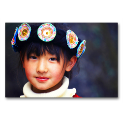 Premium Textil-Leinwand 90 x 60 cm Quer-Format Mädchen der Naxi Volksgruppe | Wandbild, HD-Bild auf Keilrahmen, Fertigbild auf hochwertigem Vlies, Leinwanddruck von Thomas Böhm