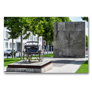 Premium Textil-Leinwand 90 x 60 cm Quer-Format Mannheim: Carl-Benz-Denkmal (Oststadt) | Wandbild, HD-Bild auf Keilrahmen, Fertigbild auf hochwertigem Vlies, Leinwanddruck von Thomas Seethaler