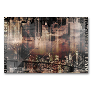Premium Textil-Leinwand 90 x 60 cm Quer-Format Modern Art MANHATTAN SKYLINES Vintage | Wandbild, HD-Bild auf Keilrahmen, Fertigbild auf hochwertigem Vlies, Leinwanddruck von Melanie Viola