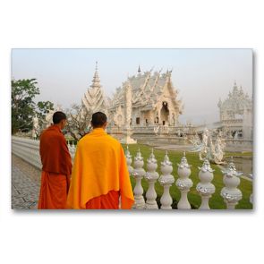 Premium Textil-Leinwand 90 x 60 cm Quer-Format Monks at Wat Rong Khun, White Temple, Chiang Rai | Wandbild, HD-Bild auf Keilrahmen, Fertigbild auf hochwertigem Vlies, Leinwanddruck von Christian Heeb