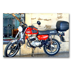 Premium Textil-Leinwand 90 x 60 cm Quer-Format Motorrad der Marke MINSK aus der UdSSR in Havanna | Wandbild, HD-Bild auf Keilrahmen, Fertigbild auf hochwertigem Vlies, Leinwanddruck von Henning von Löwis of Menar