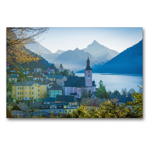 Premium Textil-Leinwand 90 x 60 cm Quer-Format Pfarrkirche in Ebensee | Wandbild, HD-Bild auf Keilrahmen, Fertigbild auf hochwertigem Vlies, Leinwanddruck von Martin Wasilewski