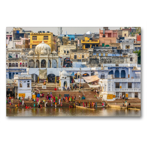 Premium Textil-Leinwand 90 x 60 cm Quer-Format Pushkar Lake, Pushkar | Wandbild, HD-Bild auf Keilrahmen, Fertigbild auf hochwertigem Vlies, Leinwanddruck von Jens Benninghofen