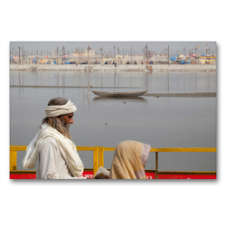 Premium Textil-Leinwand 90 x 60 cm Quer-Format Saddhu in Allahabad | Wandbild, HD-Bild auf Keilrahmen, Fertigbild auf hochwertigem Vlies, Leinwanddruck von Bernd Maertens