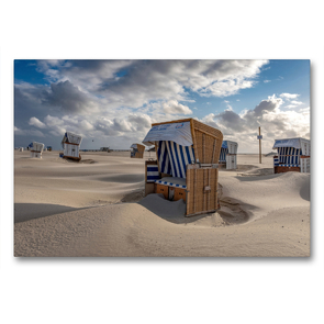 Premium Textil-Leinwand 90 x 60 cm Quer-Format Sandverwehungen an den Strandkörben am Strand von St. Peter-Ording | Wandbild, HD-Bild auf Keilrahmen, Fertigbild auf hochwertigem Vlies, Leinwanddruck von Annett Mirsberger