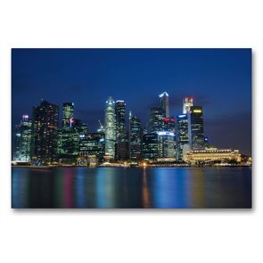 Premium Textil-Leinwand 90 x 60 cm Quer-Format Singapur Skyline bei Nacht | Wandbild, HD-Bild auf Keilrahmen, Fertigbild auf hochwertigem Vlies, Leinwanddruck von Ralf Wittstock
