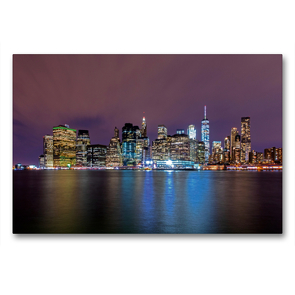 Premium Textil-Leinwand 90 x 60 cm Quer-Format Skyline New York City bei Nacht | Wandbild, HD-Bild auf Keilrahmen, Fertigbild auf hochwertigem Vlies, Leinwanddruck von Franz Tangermann