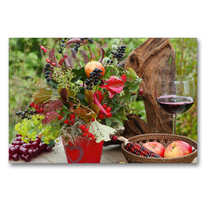 Premium Textil-Leinwand 90 x 60 cm Quer-Format Sommerfrüchte und Rotwein auf dem Terrassentisch | Wandbild, HD-Bild auf Keilrahmen, Fertigbild auf hochwertigem Vlies, Leinwanddruck von N N
