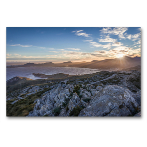 Premium Textil-Leinwand 90 x 60 cm Quer-Format Sonnenuntergang am Cap Formentor auf Mallorca | Wandbild, HD-Bild auf Keilrahmen, Fertigbild auf hochwertigem Vlies, Leinwanddruck von Christian Müringer