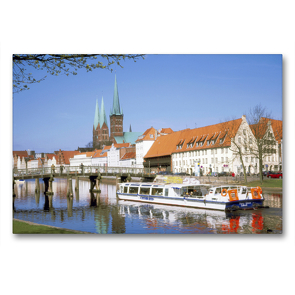 Premium Textil-Leinwand 90 x 60 cm Quer-Format Stadtansicht Lübeck an der Trave | Wandbild, HD-Bild auf Keilrahmen, Fertigbild auf hochwertigem Vlies, Leinwanddruck von Lothar Reupert