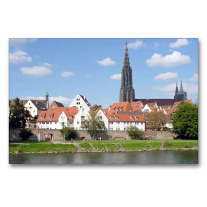Premium Textil-Leinwand 90 x 60 cm Quer-Format Stadtansicht Ulm mit Stadtmauer | Wandbild, HD-Bild auf Keilrahmen, Fertigbild auf hochwertigem Vlies, Leinwanddruck von Lothar Reupert