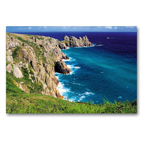 Premium Textil-Leinwand 90 x 60 cm Quer-Format Steile Klippen, rauhe See an der Küste von Cornwall – das englische Paradies im Südwesten des Vereinigten Königreichs | Wandbild, HD-Bild auf Keilrahmen, Fertigbild auf hochwertigem Vlies, Leinwanddruck von CALVENDO