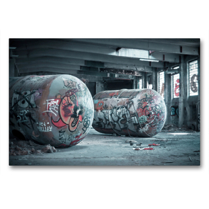 Premium Textil-Leinwand 90 x 60 cm Quer-Format Tanks in Fabrikshalle verlassen | Wandbild, HD-Bild auf Keilrahmen, Fertigbild auf hochwertigem Vlies, Leinwanddruck von Gerd Matschek