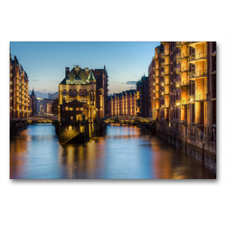 Premium Textil-Leinwand 90 x 60 cm Quer-Format Wasserschloss Hamburg | Wandbild, HD-Bild auf Keilrahmen, Fertigbild auf hochwertigem Vlies, Leinwanddruck von Michael Valjak