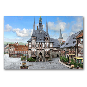 Premium Textil-Leinwand 90 x 60 cm Quer-Format Wernigerode – Rathaus um 1895 | Wandbild, HD-Bild auf Keilrahmen, Fertigbild auf hochwertigem Vlies, Leinwanddruck von André Tetsch