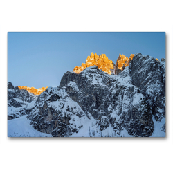 Premium Textil-Leinwand 90 x 60 cm Quer-Format Winter im Innerfeldtal der Sextener Dolomiten mit dem rot-glühenden Gipfel der Dreischusterspitze (3145 m) | Wandbild, HD-Bild auf Keilrahmen, Fertigbild auf hochwertigem Vlies, Leinwanddruck von Martin Zwick