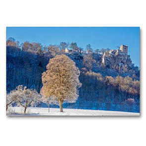 Premium Textil-Leinwand 90 x 60 cm Quer-Format Winterlandschaft im Wiesenttal am Fuße der Burg Neideck | Wandbild, HD-Bild auf Keilrahmen, Fertigbild auf hochwertigem Vlies, Leinwanddruck von Harry Müller