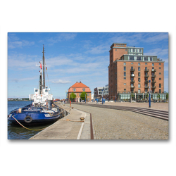 Premium Textil-Leinwand 90 x 60 cm Quer-Format Wismars Hafen mit Baumhaus und dem Ohlerich Speicher | Wandbild, HD-Bild auf Keilrahmen, Fertigbild auf hochwertigem Vlies, Leinwanddruck von Holger Felix