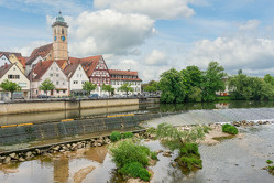 Premium Textil-Leinwand 900 x 600 cm Quer-Format Blick über den Neckar auf Nürtingen | Wandbild, HD-Bild auf Keilrahmen, Fertigbild auf hochwertigem Vlies, Leinwanddruck von Dirk Meutzner