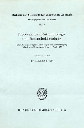 Probleme der Rattenbiologie und Rattenbekämpfung. von Becker,  Kurt